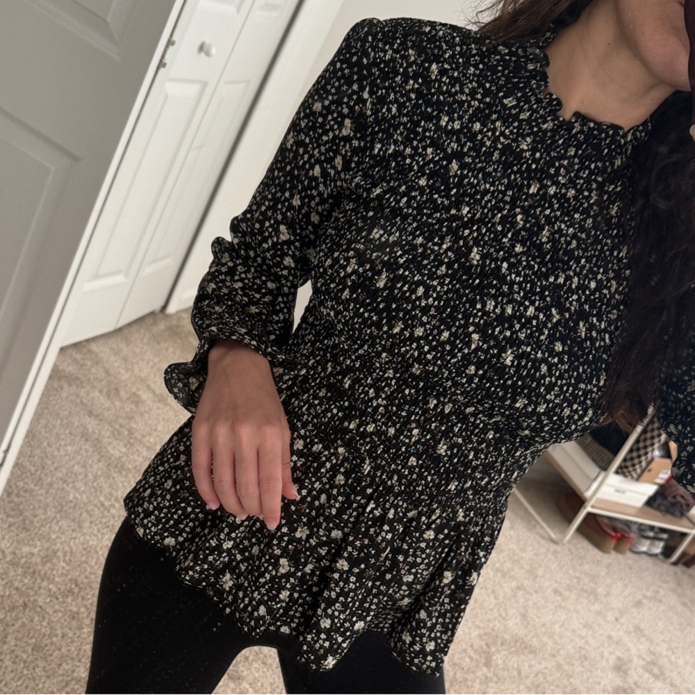 Black and White Floral Blouse